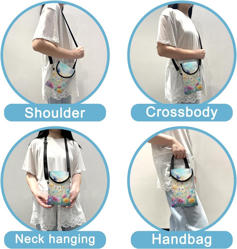 otilil Neoprene Cell Phone Sleeve Pouch Case Bag with Crossbody Strap Neck Lanyard for Women 7.5 X 4.3 in Colorful Flowers - Image 3